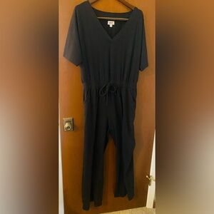 Pact Jumpsuit Short Sleeve V-neck Wide Leg Pockets Black L